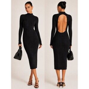 Abercombie & Fitch Size X-Large Tall Sexy Black Open-back Midi Sweater Dress NWT